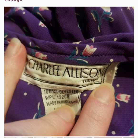 Vintage Sheer Dress w/ Tulip Design & Waist Belt - Picture 4 of 5